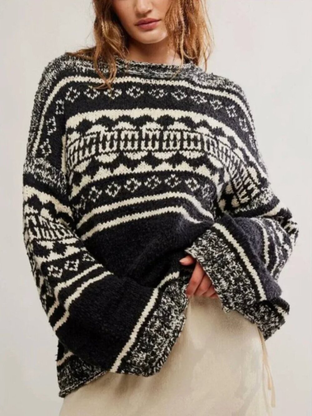 FREE PEOPLE NWT Dani Pattern Sweater / Black Combo - xs